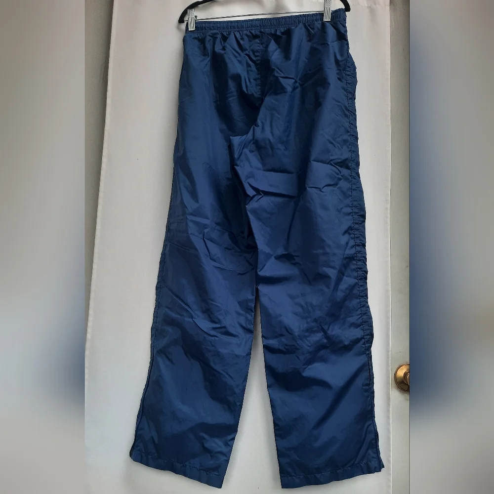 Nike Lined Windbreaker Pants Men Medium Navy Blue Warm-Ups Nylon Swoosh Zip Y2K